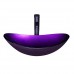 Walcut Bathroom Vessel Sink Set Contemporary Tempered Glass Basin + ORB Faucet and Pop Up Drain Stopper  Boat Shape  Purple - B06WRSX7FQ